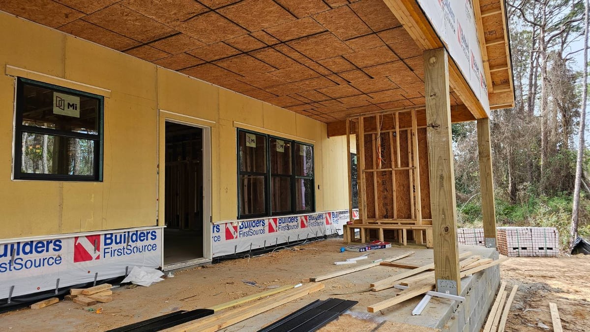 exterior porch framing and sheathing of custom home by EZ Modern Homes Pensacola FL The Lafon-optimized
