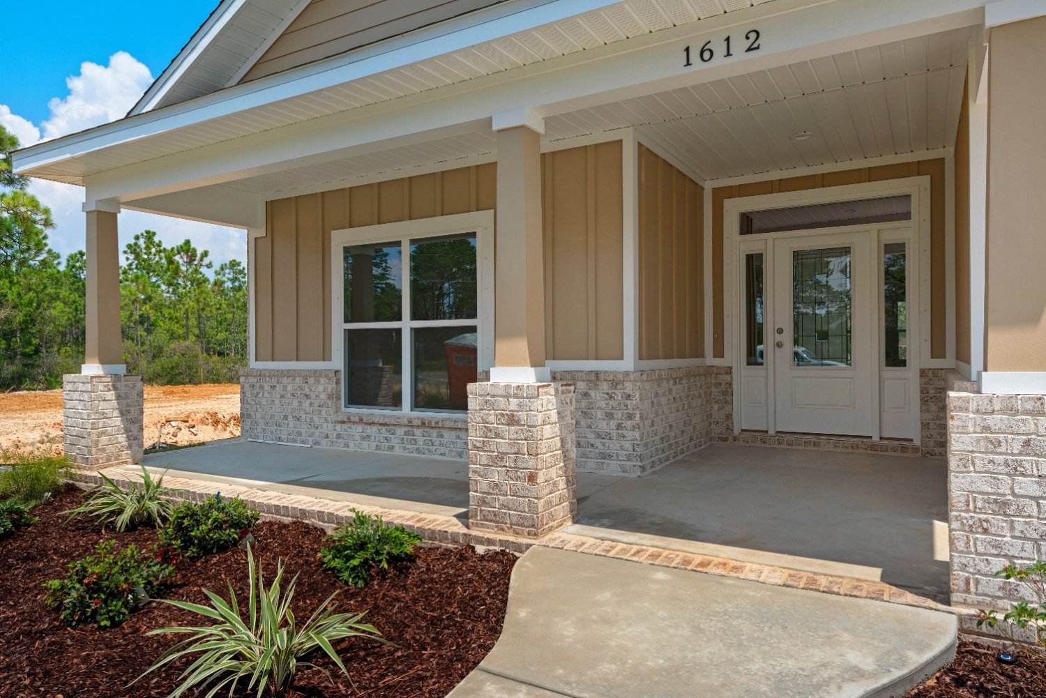front porch detail of custom home The Poderosa by EZ Modern Homes in Pensacola FL-optimized-optimized